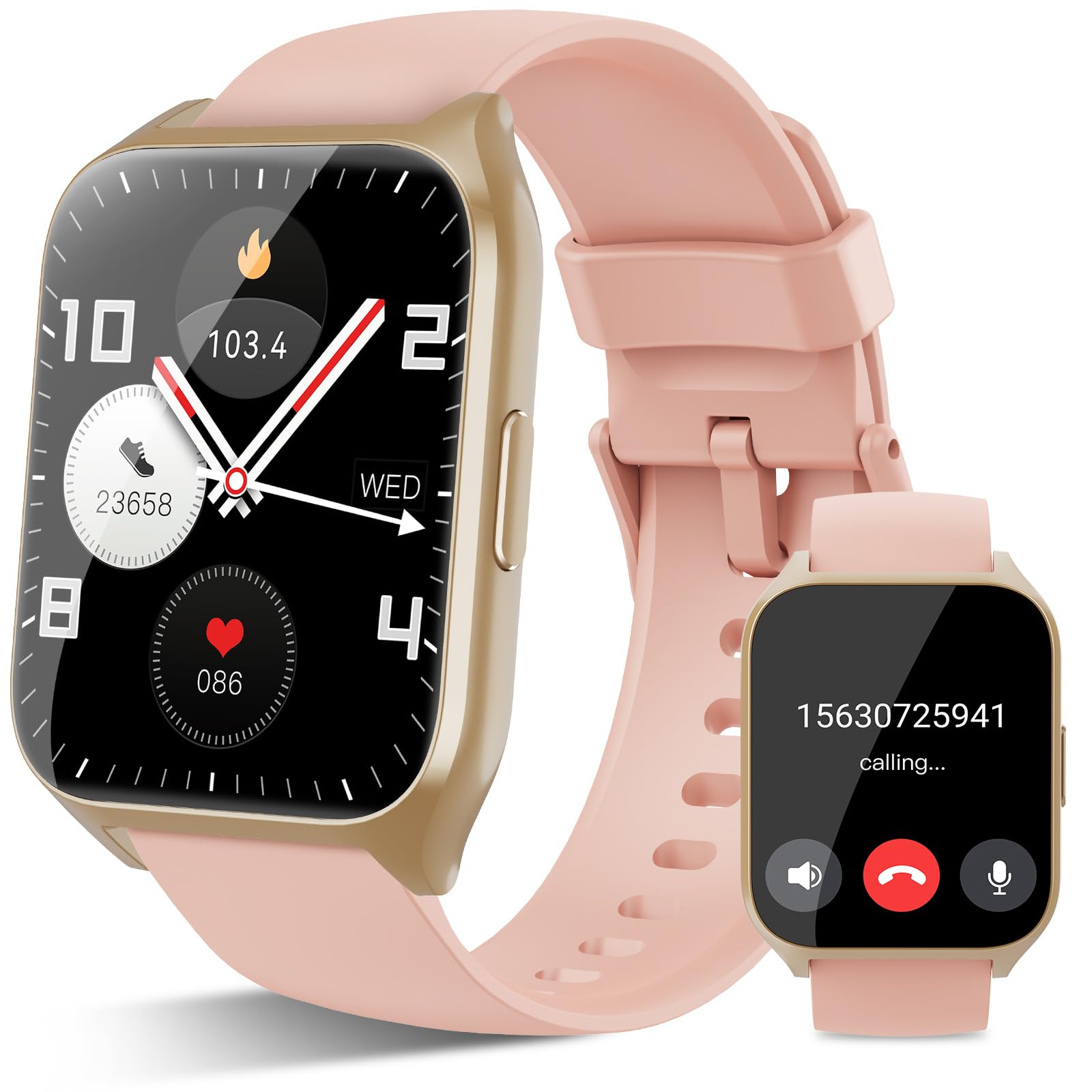 Smartwatch Donna con Effettua o Risposta Chiamate, 1.85" Orologio Smartwatch, Contapassi Sonno Cardiofrequenzimetro, 112 Modalità Sportive Fitness Tracker, IP68 Smart watch per Android iOS, Oro Rosa