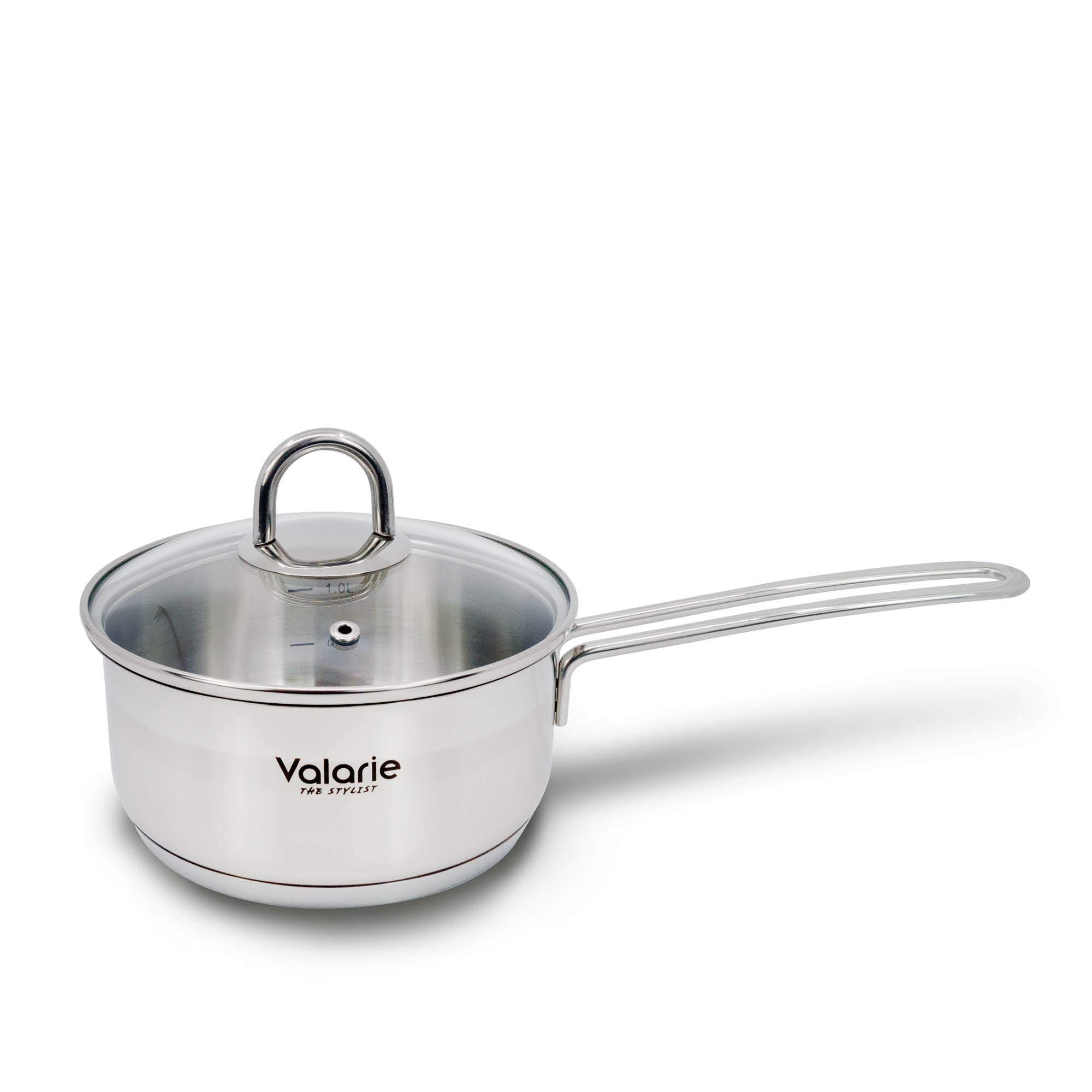 Valarie Korean Tri-Ply Aluminum Stainless Steel Cookware 16 CM 1.6-Quart QT Saucepan with Glass Lid, Multipurpose Use for Home Kitchen or Restaurant, Induction Cooker Compatible