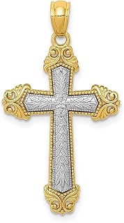 Colar com pingente religioso de cruz de ouro amarelo de dois tons 14 k flor de lis joias finas elegantes para mulheres presentes para ela
