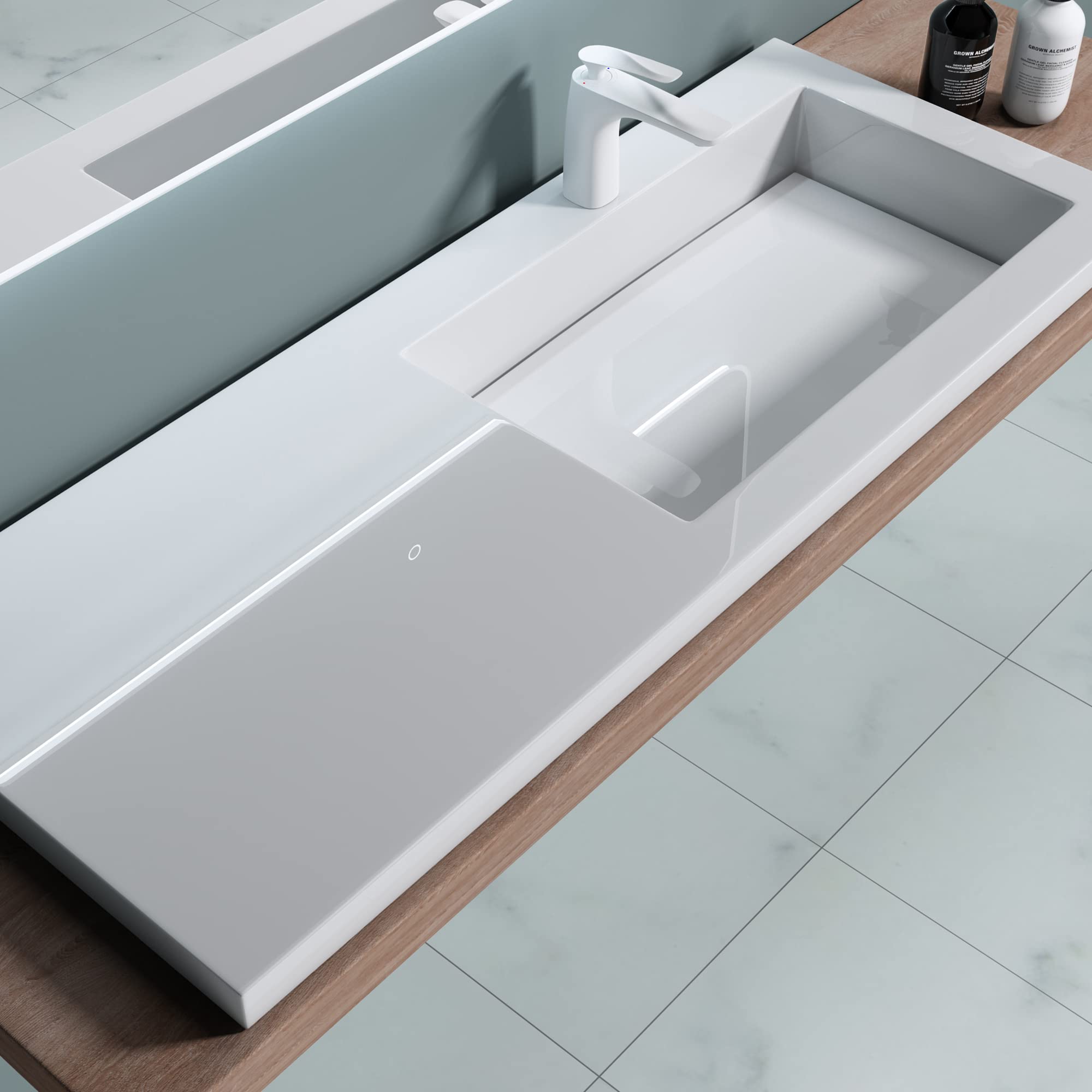 doporro Lavabo Empotrado de Mármol Fundido 120x46x13,5 cm, Lavabo Derecho Blanco con Encimera Amplia y Orificio para Grifo, Diseño Moderno, Conexión DIN, Colossum820
