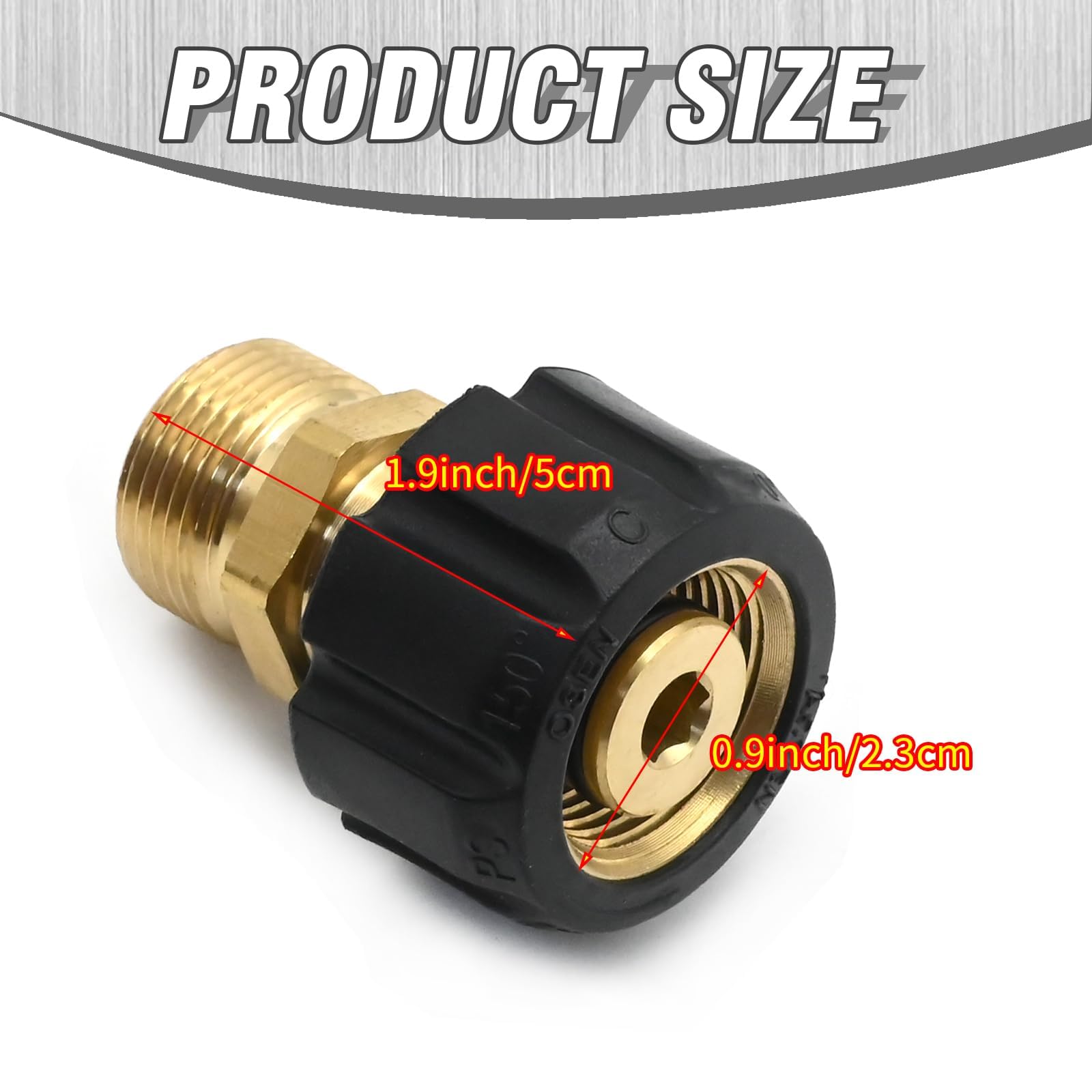Acoplador de latón para lavadora a presión, rosca hembra M22 de 15 mm a M22 macho de 14 mm, adaptador reductor de buje hexagonal robusto para tubería de agua de jardín (4500 PSI)