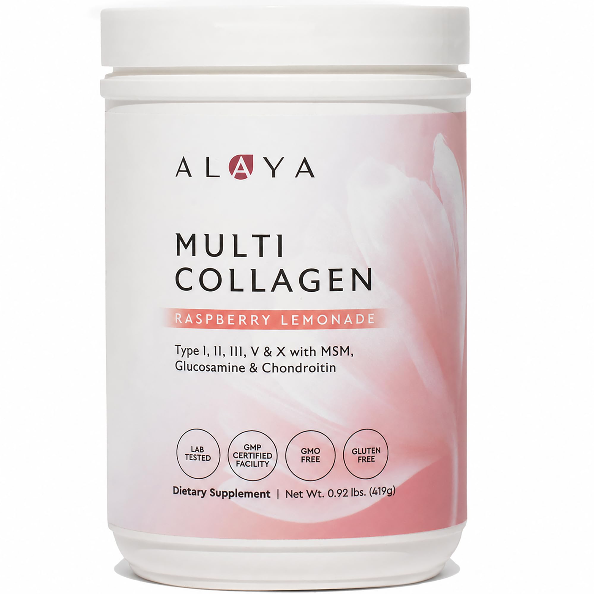 Alaya Multi Collagen Powder - Type I, II, III, V, X Hydrolyzed Collagen Peptides Protein Powder Supplement with MSM + GC (Raspberry Lemonade)