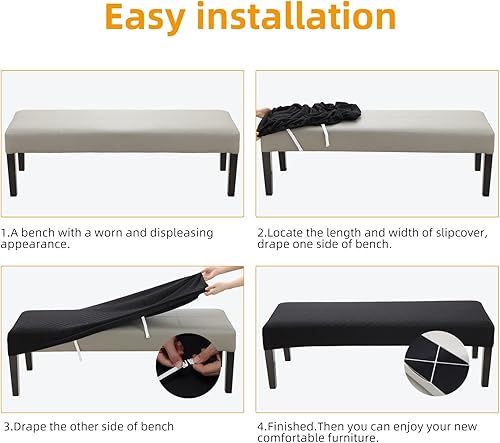 Miniatura 5 de Fuloon Funda impermeable para banco de comedor, funda extraíble lavable para sala de estar, dormitorio, cocina (negro)
