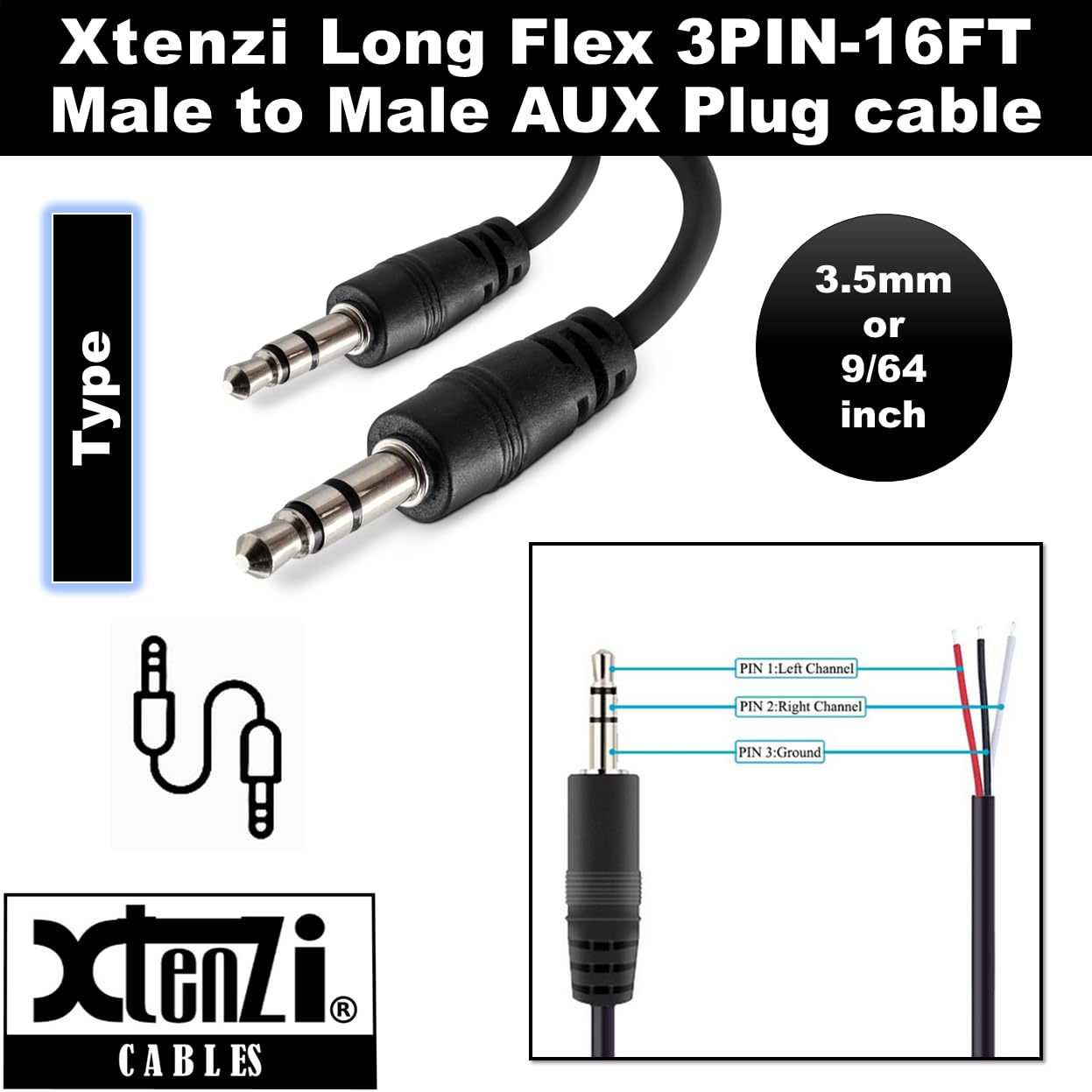 Amazon.co.jp: Xtenzi 3ピンジャックフレックスケーブルワイヤー