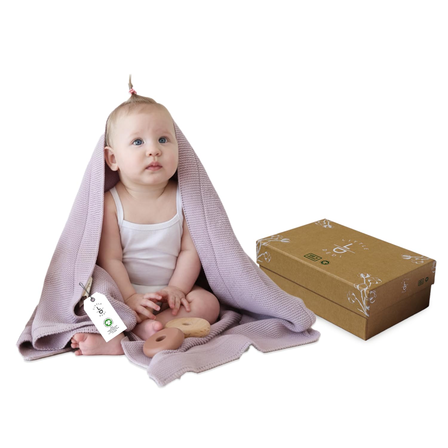 Lttle Dedi 100% Organic Cotton Baby Knitted Blanket for Girls/Boy Lavender Frost -Swaddle and Receiving Blankets Neutral-Soft Toddler, Crib, Stroller, Newborn Baby Blanket for Nursery