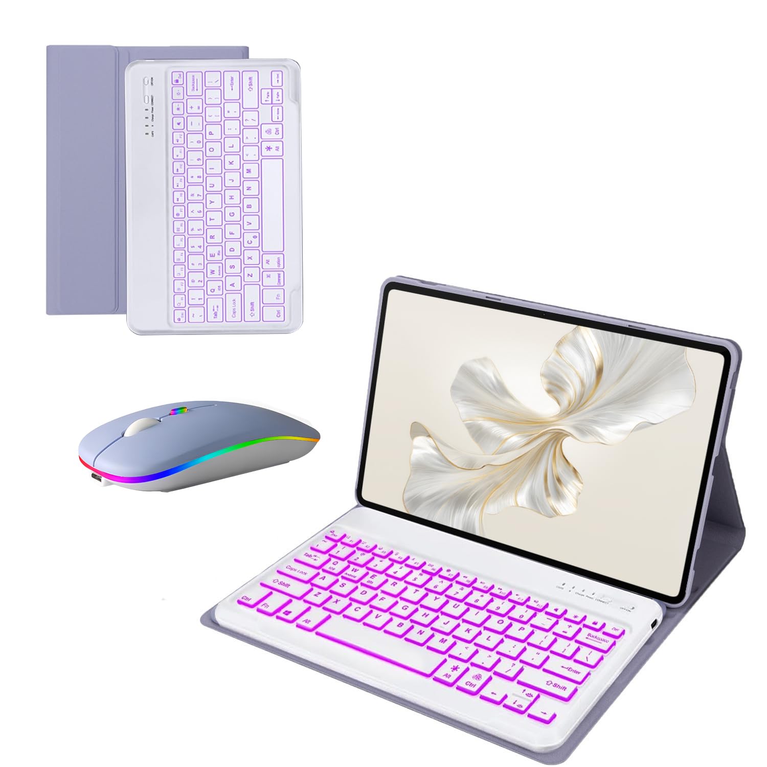 Keyboard Case for Honor Pad 9 12.1 Inch, 7 Color Backlit Detachable Wireless Bluetooth Keyboard with Tablet Mouse,Purple