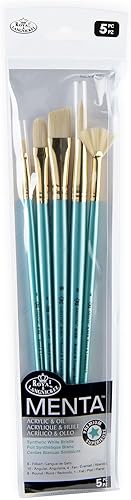 Miniatura 2 de Royal & Langnickel Menta - Juego de 5 pinceles angulares de mango largo para pinturas acrílicas y al óleo, incluye pinceles angulares, filbert,