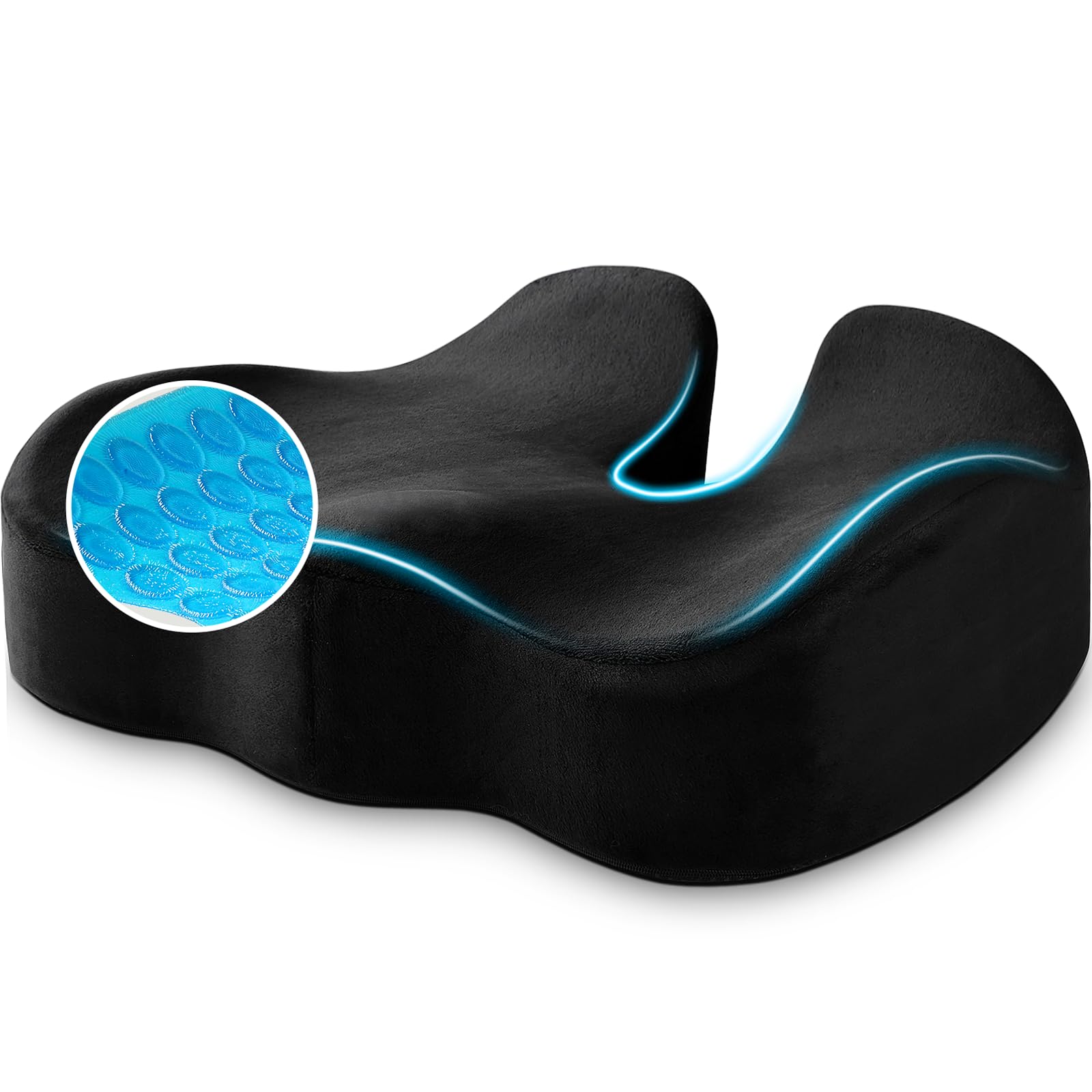 Seat Cushion, Chair Cushions, Office Chair Cushions, Anti-Slip Bottom & Removable Cover Tailbone Pain Relief Cushion, Memory Foam Seat Cushion for Office, Wheelchair, Car (Black)