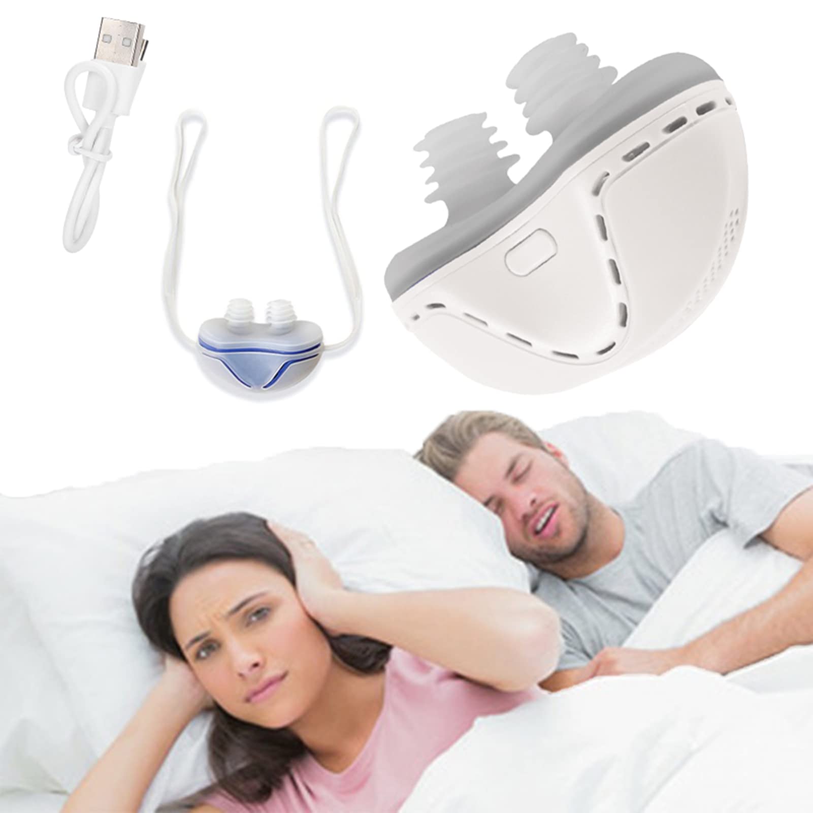 DFANCE Anti Snoring Devices,Mini CPAP Silicone Anti Snoring Electronic Device,Snore Stopper for Sleeping Aid,Snoring Solution Devices for Men/Women Comfortable Sleep,White