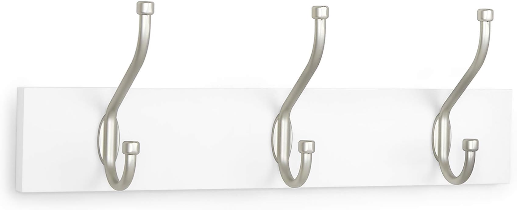 Amazon Basics Wood Wall Mounted Standard Coat Rack - 3 Hook, 34 cm, White, 2-Pack