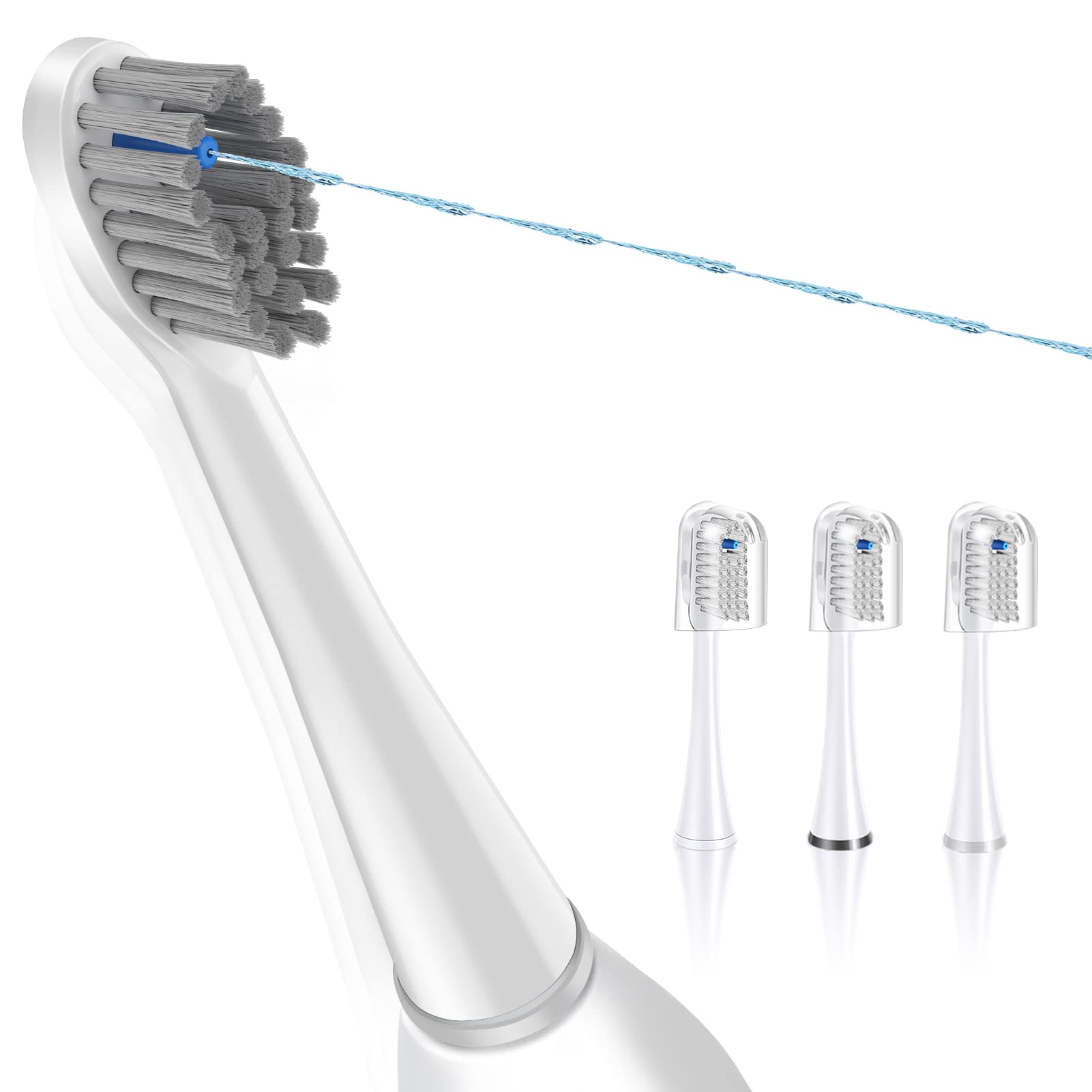 Flossing Toothbrush Head Replacement, 3 Count, Compatible with Water-pik Sonic Fusion / 2.0 SF-01, SF-02, SF03 & SF-04 (White, Full Size(3Packs))