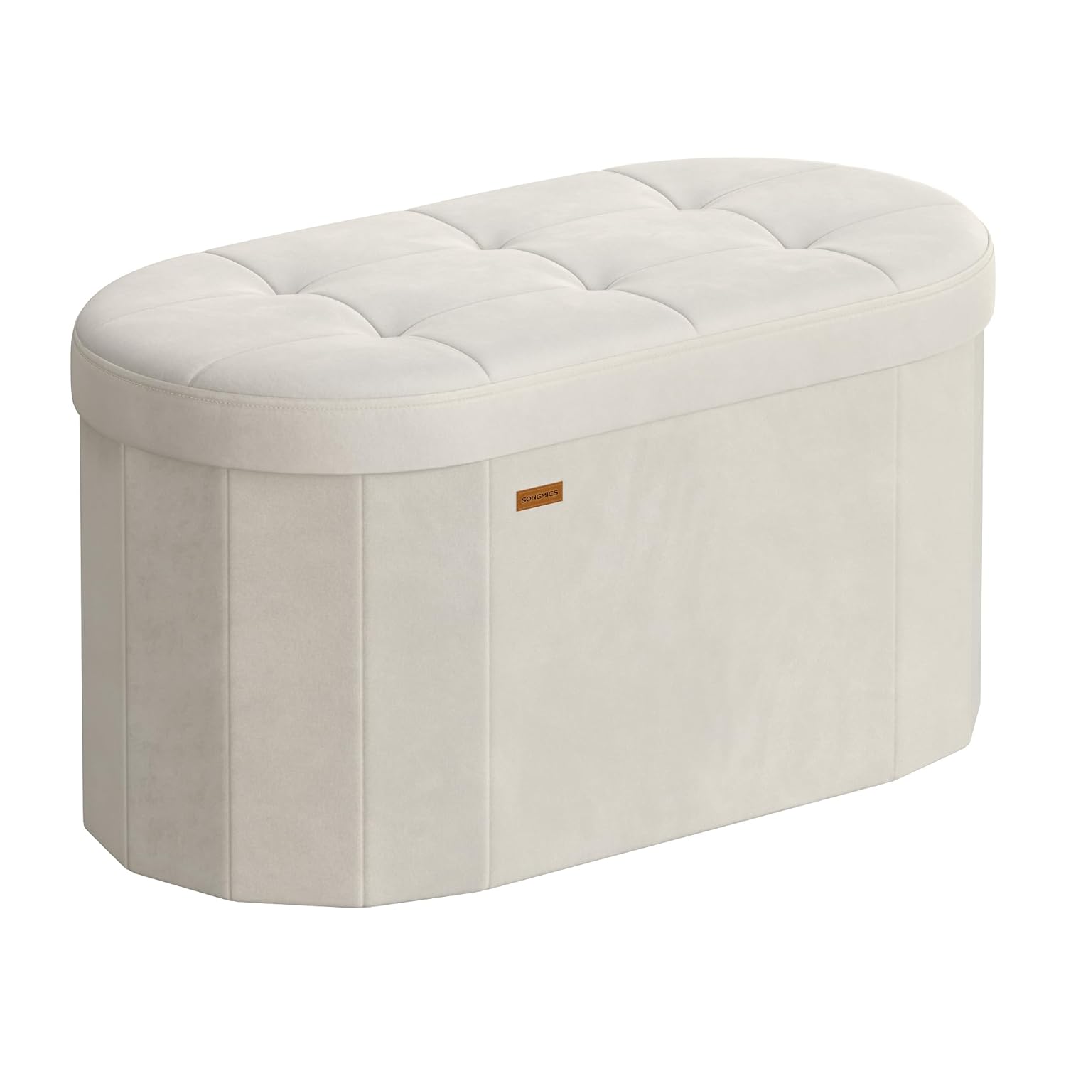 SONGMICS Mazie Collection - Folding Ottoman with Storage Oval Storage Ottoman Bench for Living Room Bedroom Velvet Fabric