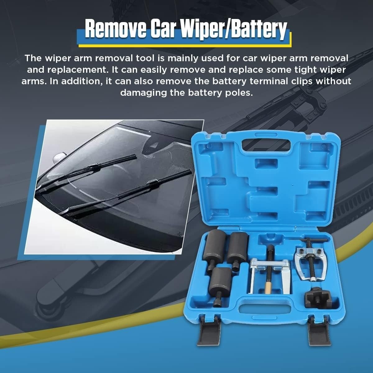 Set di 6 estrattori per tergicristallo, in acciaio al cromo vanadio, kit di strumenti per la rimozione dei cuscinetti con custodia, compatibile con Porsche, per BMW, Mercedes, Honda, Ford, da 16,5 mm