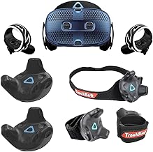 Vive Cosmos PC Based VR Headset System - Bundle with 2 Pack HTC Vive Tracker for VR Headset, Rebuff Reality TrackBelt + 2 TrackStraps Full Body Tracking VR Bundle, Black
