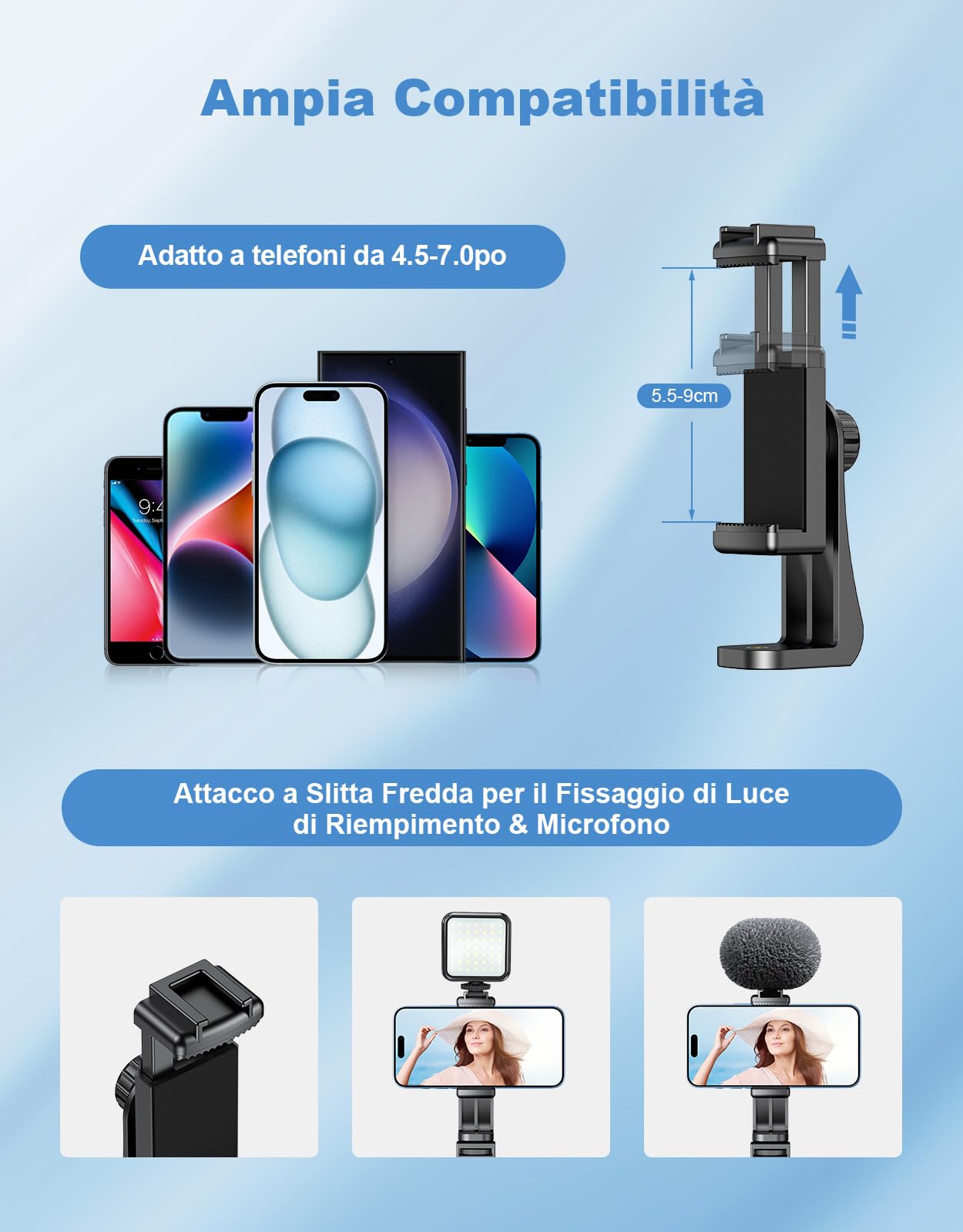 CIRYCASE 3 in 1 Treppiede Smartphone 177cm/70", Estensibile Treppiede Fotocamera Bastone Selfie con Telecomando Alluminio, Portatile e Regolabile Treppiedi Sostegni, Kit per Foto e Video Cellulari