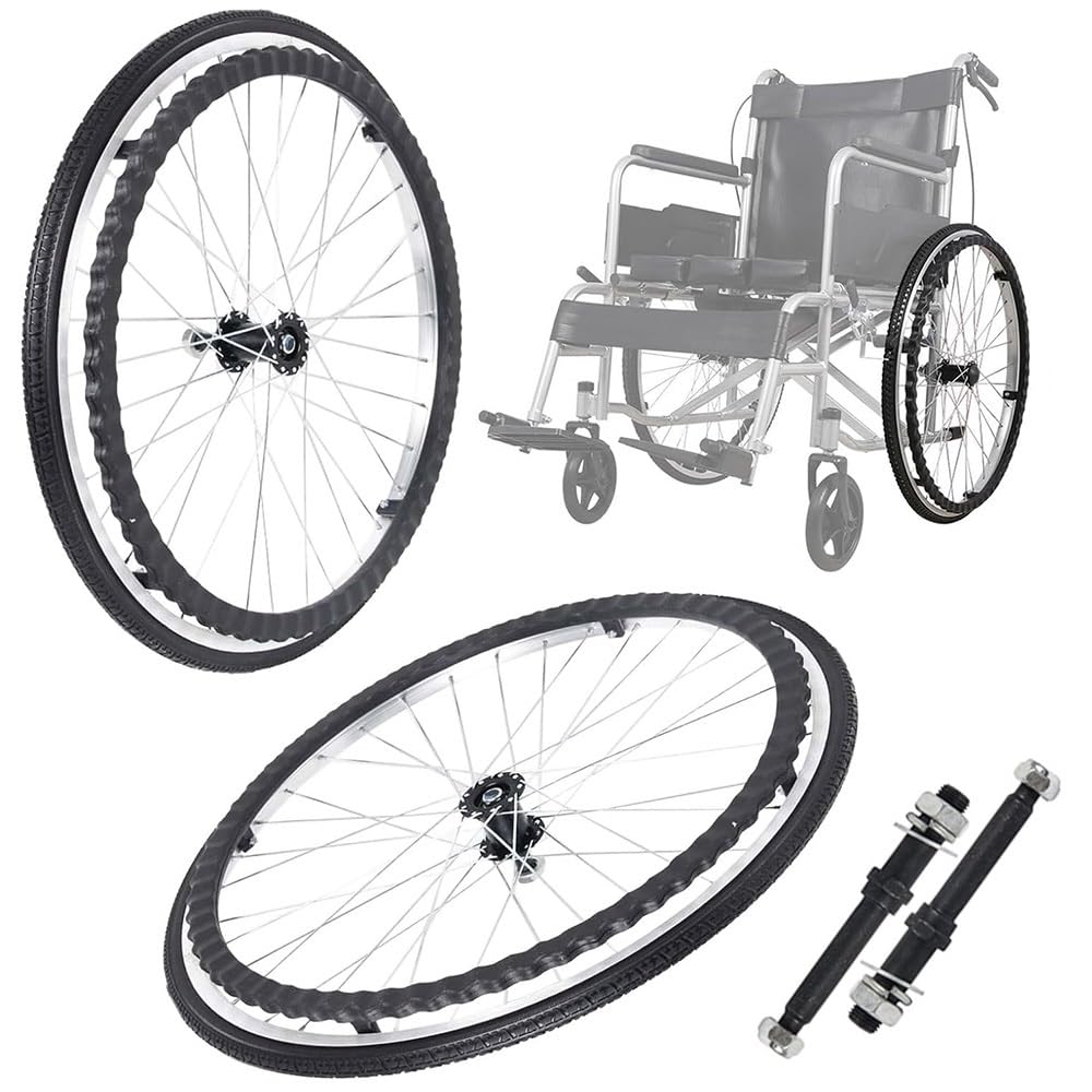Ruedas Para Sillas De Ruedas Manual 20 22 24 Pulgadas Recambio De Ruedas Trasera Para Sillas De Ruedas Con Llanta De Empuje, No Neumática(Black,2Pcs-24in/59cm)