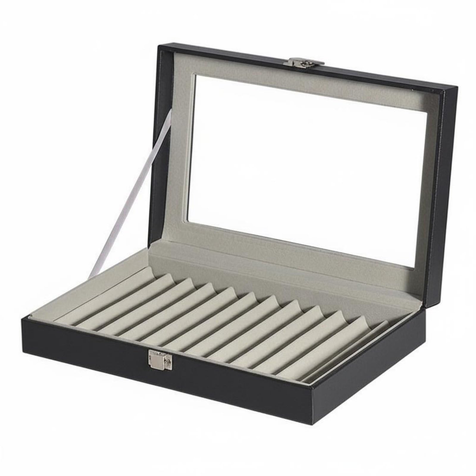 Boîte à stylos 12 emplacements en cuir PU noir-gris, organisateur de bureau