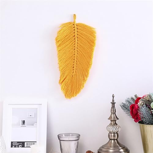 Miniatura 2 de Tapiz de macramé tejido hecho a mano para colgar en la pared, tapiz de plumas de algodón suave, bohemio, elegante, hojas tejidas para dormitorio,