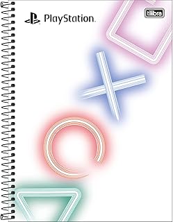 Caderno Espiral Capa Dura Universitário 1 Matéria PlayStation 80 Folhas - Capa Branca - Icones Diagonal - Tilibra