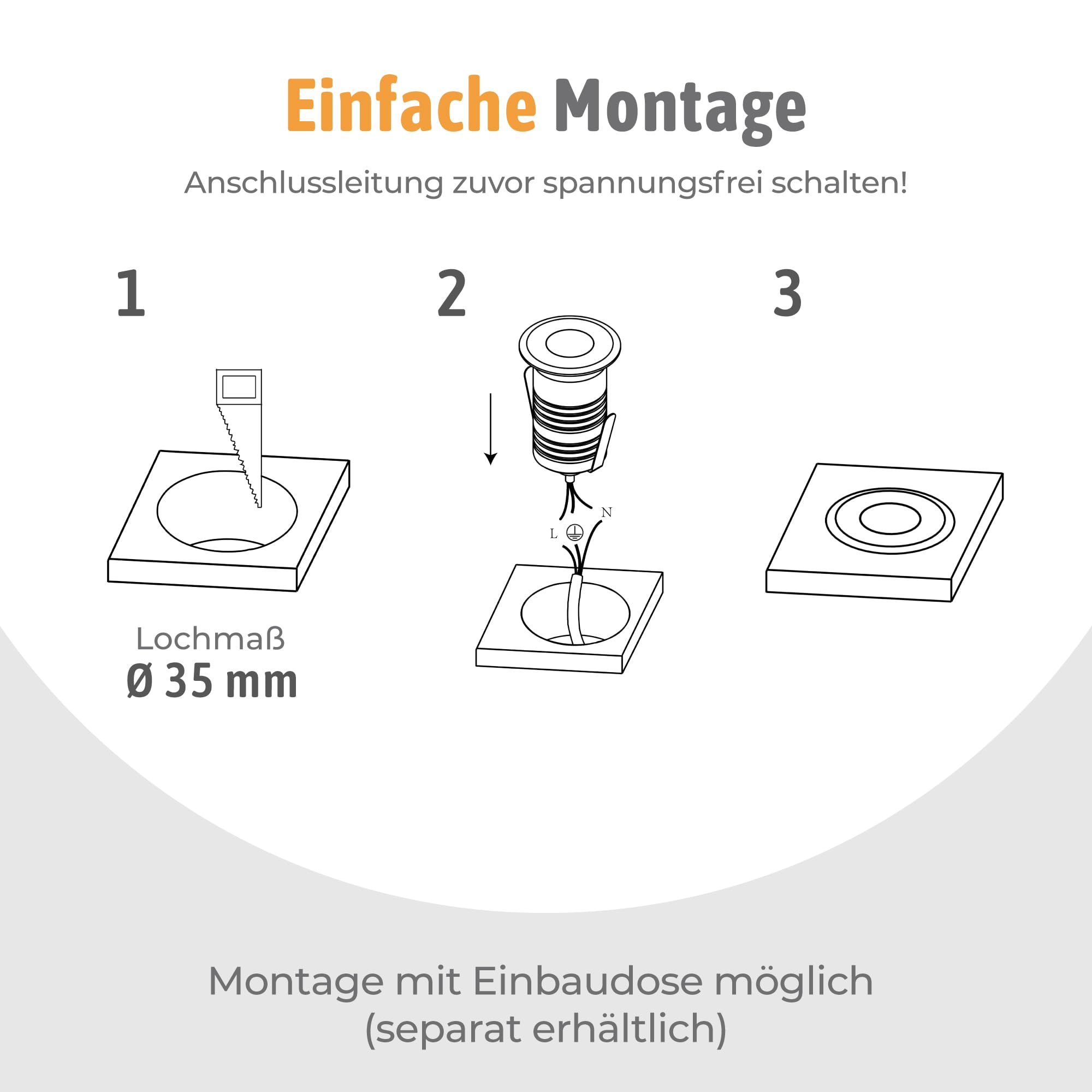 SSC-LUXon 6er Pack JAVO Bodeneinbauspots LED Außen 230V Erdstrahler warmweiß - Bodenleuchte klein begehbar IP67 Alu Ø 47mm