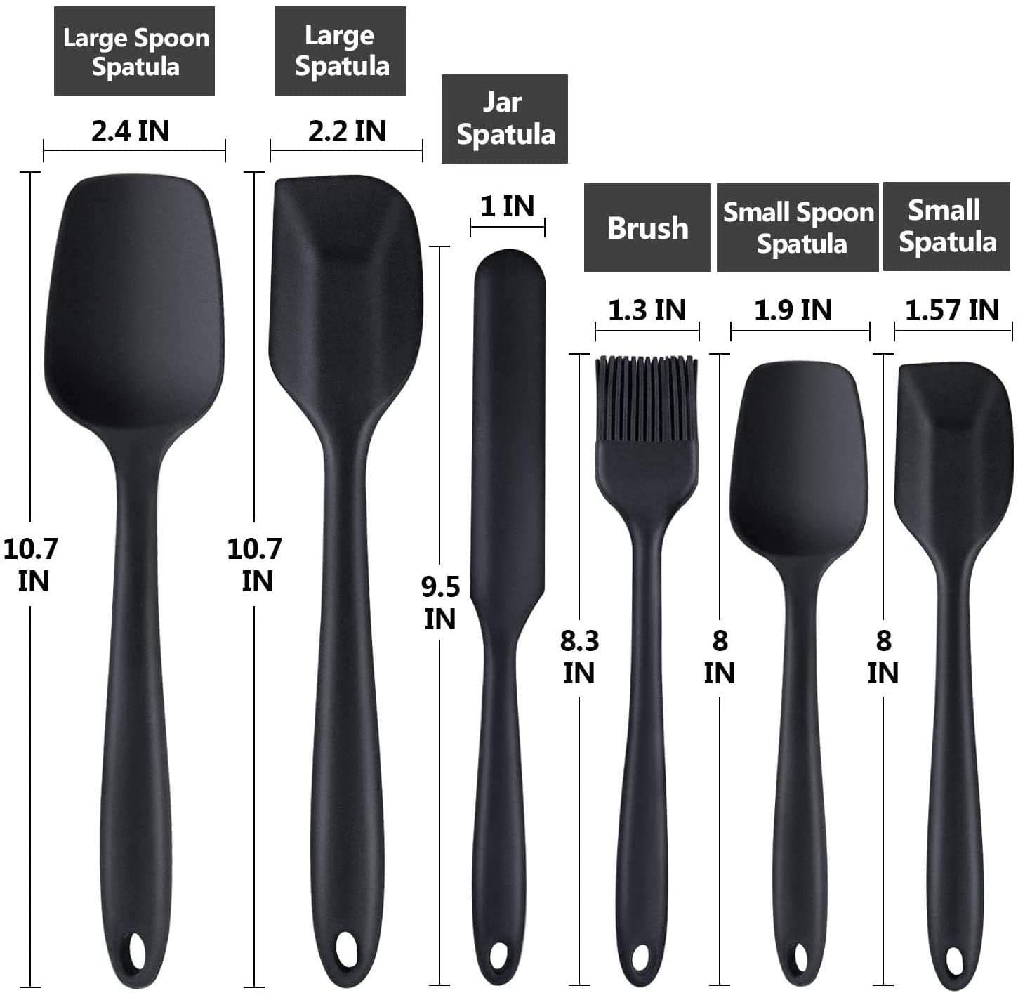 INKULTURE Silicone Spatula Sets of 6 Pcs Made of 100% Food Grade Silicone One Piece Design Seamless Heat-Resistant Spatula Perfect for Spatula Cooking, Baking and Mixing (Black) - Image 3 thumbnail