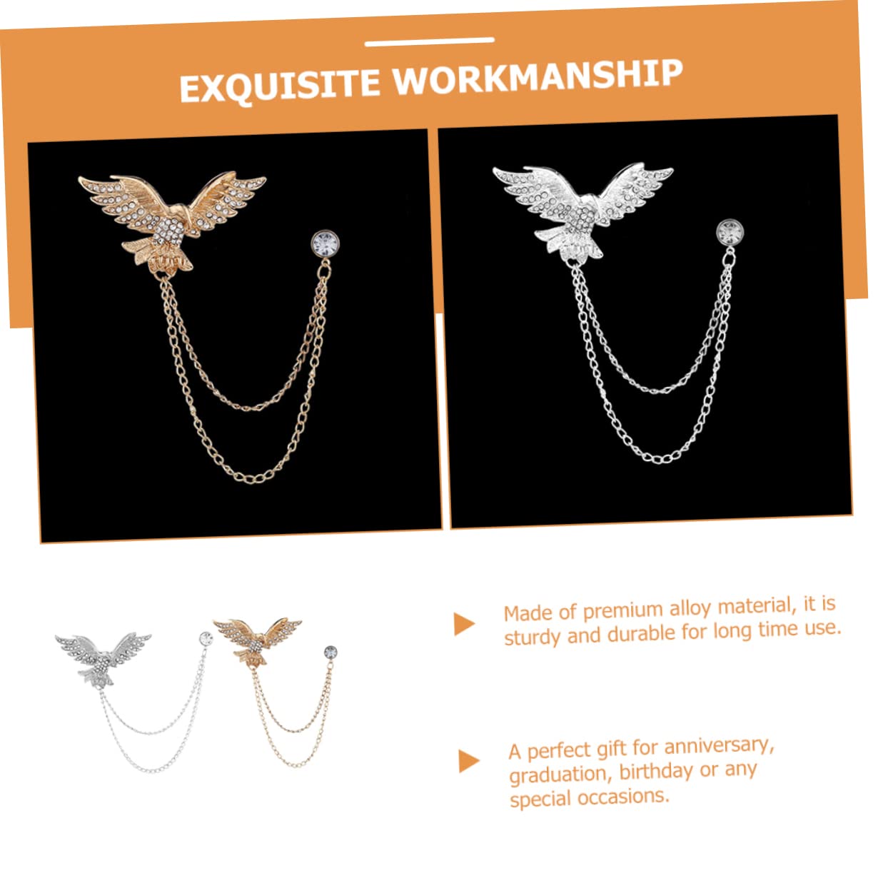 VALICLUD 8 Piezas Broche De Águila Collar Pin Broche De Diamantes De Imitación s De Borla Águila Pin De Solapa Clips De Vestido Cadena De Collar De Diamantes De Imitación