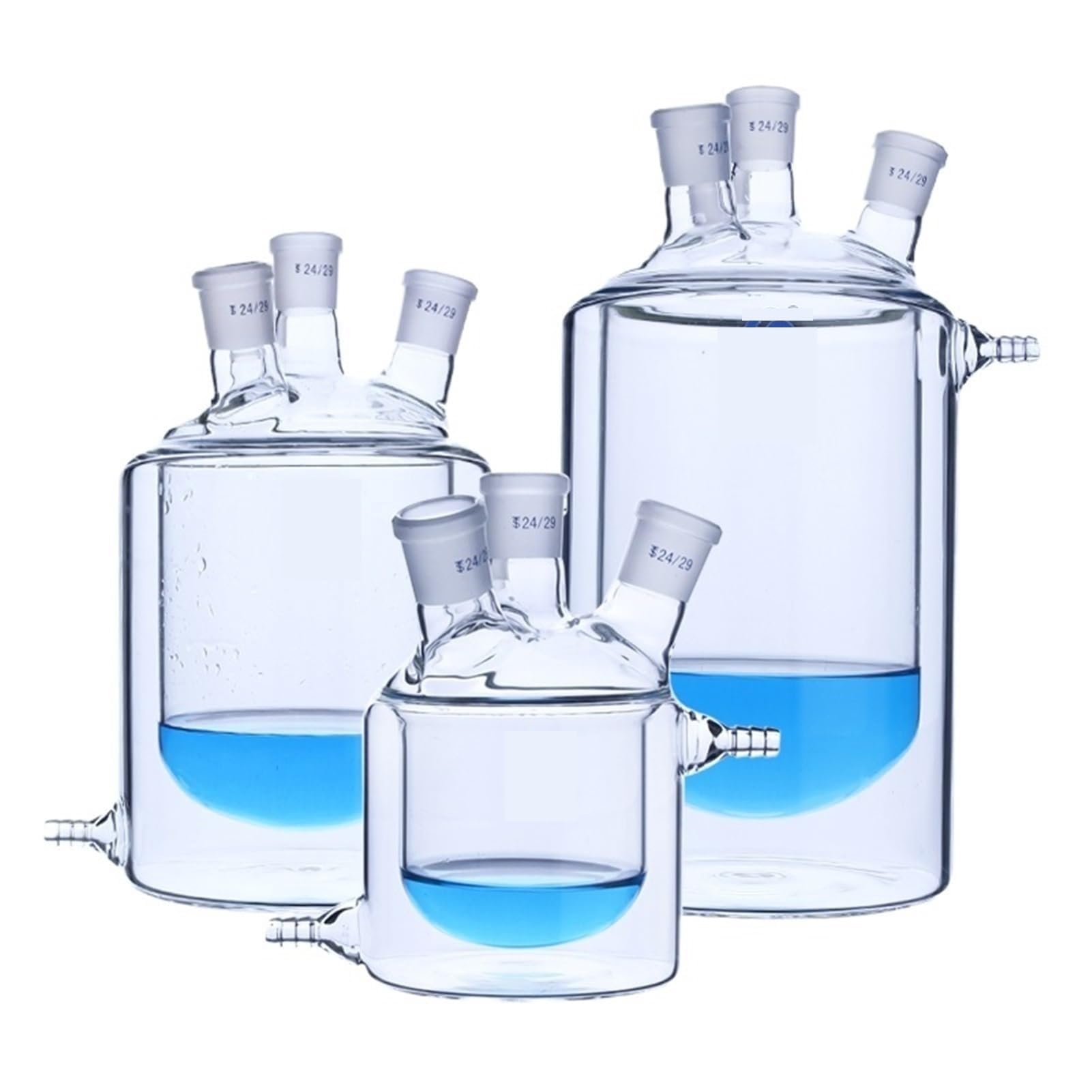 Wissenschaftlicher Kolben im Set, 1pc Flachen Boden Vier Mund Glas Ummantelten Reaktion Flasche Labor Doppel-Schicht Labor Reaktor Glaskolben(500mL 24x24x24x24)
