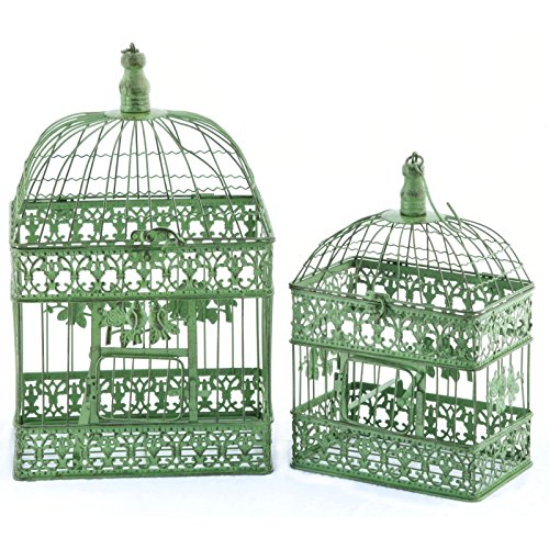 hängedeko 2 Déco Cage Vert rectangulaire Cage pour Oiseaux Déco Vintage 44 + 34,5 cm Motif oiseaux