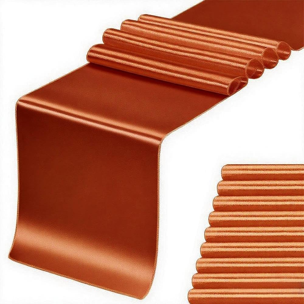 10 Pack Terracotta Table Runners for Tables, Satin Table Runners 12 x 108 Inches Long for Wedding Banquet Birthday Events Decorations (Terracotta , 10 Pieces)