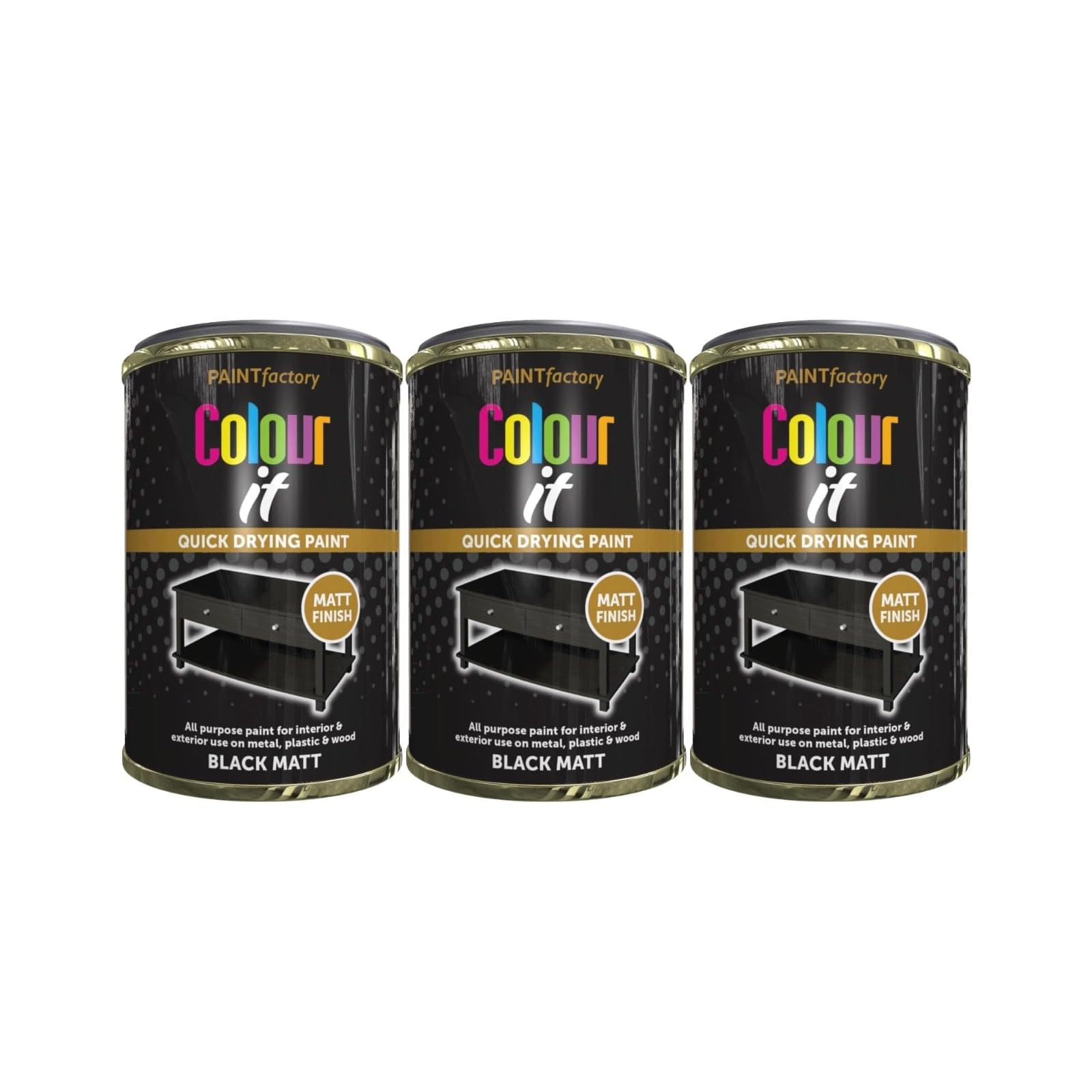 RIZZIIZ All-Purpose Black Matt Tin Paint, Quick-Drying, Non Cracking, Durable & Long-Lasting Protection, Suitable For Both Interior And Exterior Use, 300ml (3pcs)