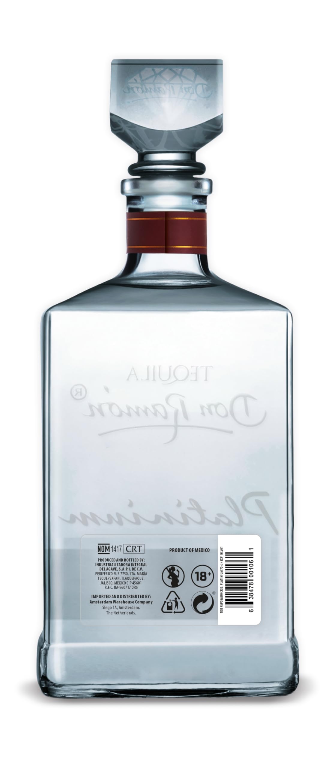 Don Ramón - Tequila Platinium Reposado Cristalino 100% Agave Azul - Botella 700 ml - Doble destilación en barrica roble americano y francés - Notas vainilla y frutos secos