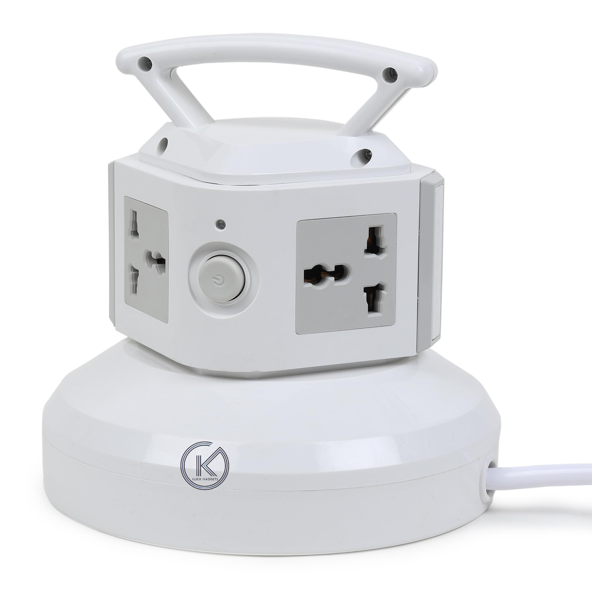 klick Gadgets Power Strip Tower Extension Boards with Universal Sockets Retractable Cord Charging Station | 2 mtr Extension Cord Safety Shutter-4 Universal Sockets for Home & Office