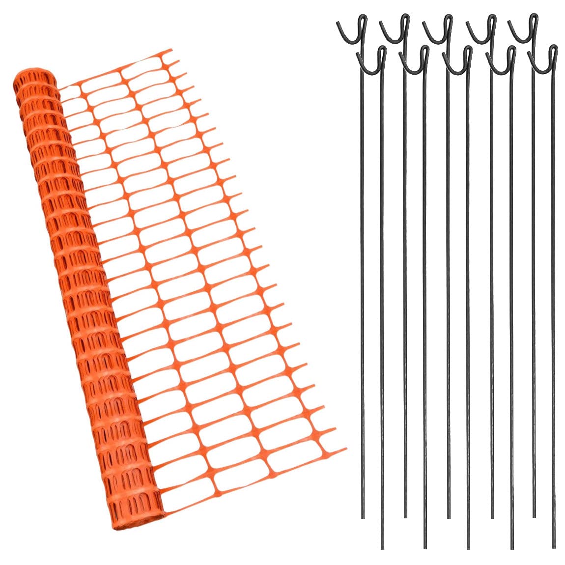True Products Orange 1M X 25M Mesh Barrier Safety Fence 80Gsm & 10 Metal Fencing Pins