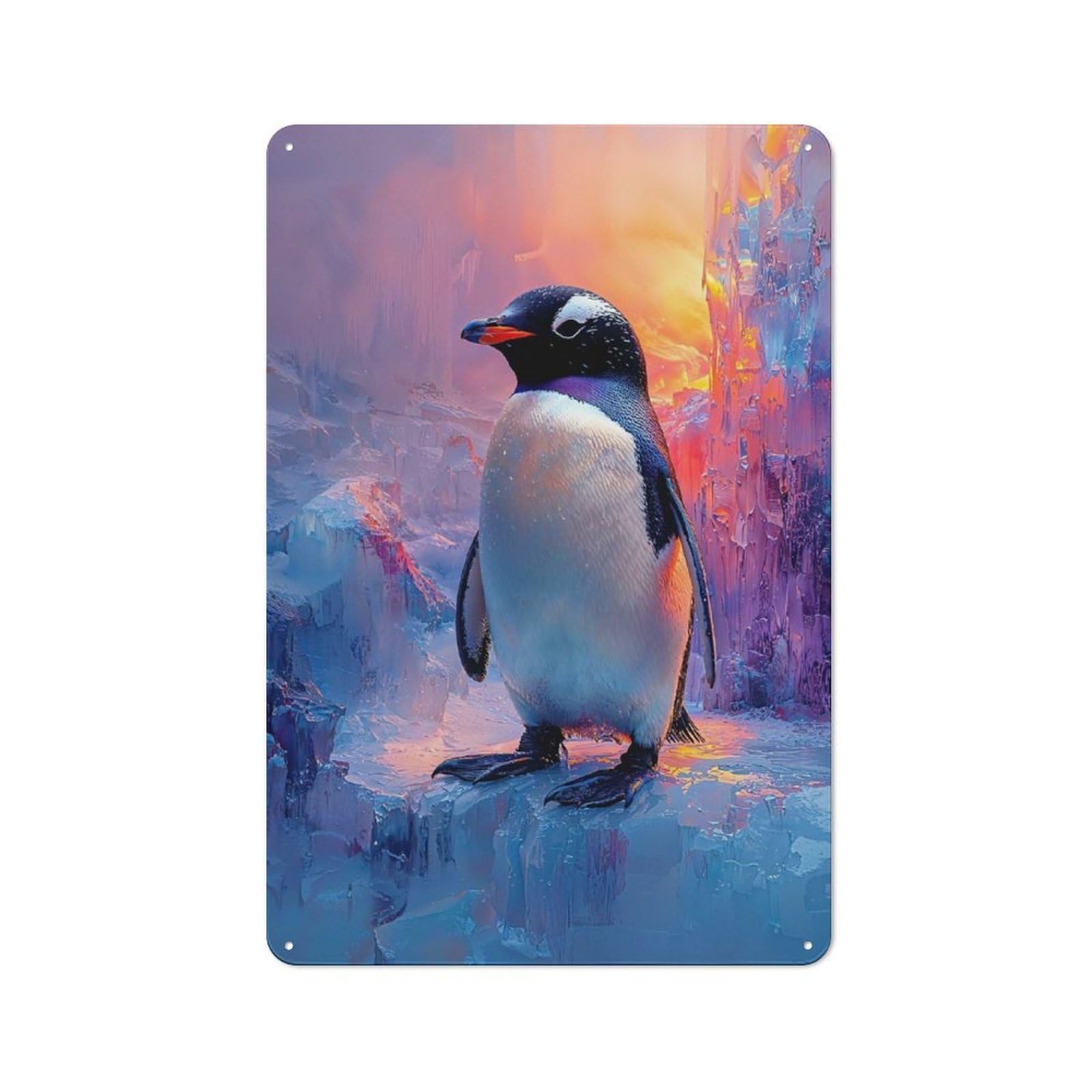 Junmoney Penguin On Ice With Colorful Background Retro Retro Metal Sign 30X20cm Featuring Garage Wall Decor For Garage, Hobby Room, Office Or Man Cave