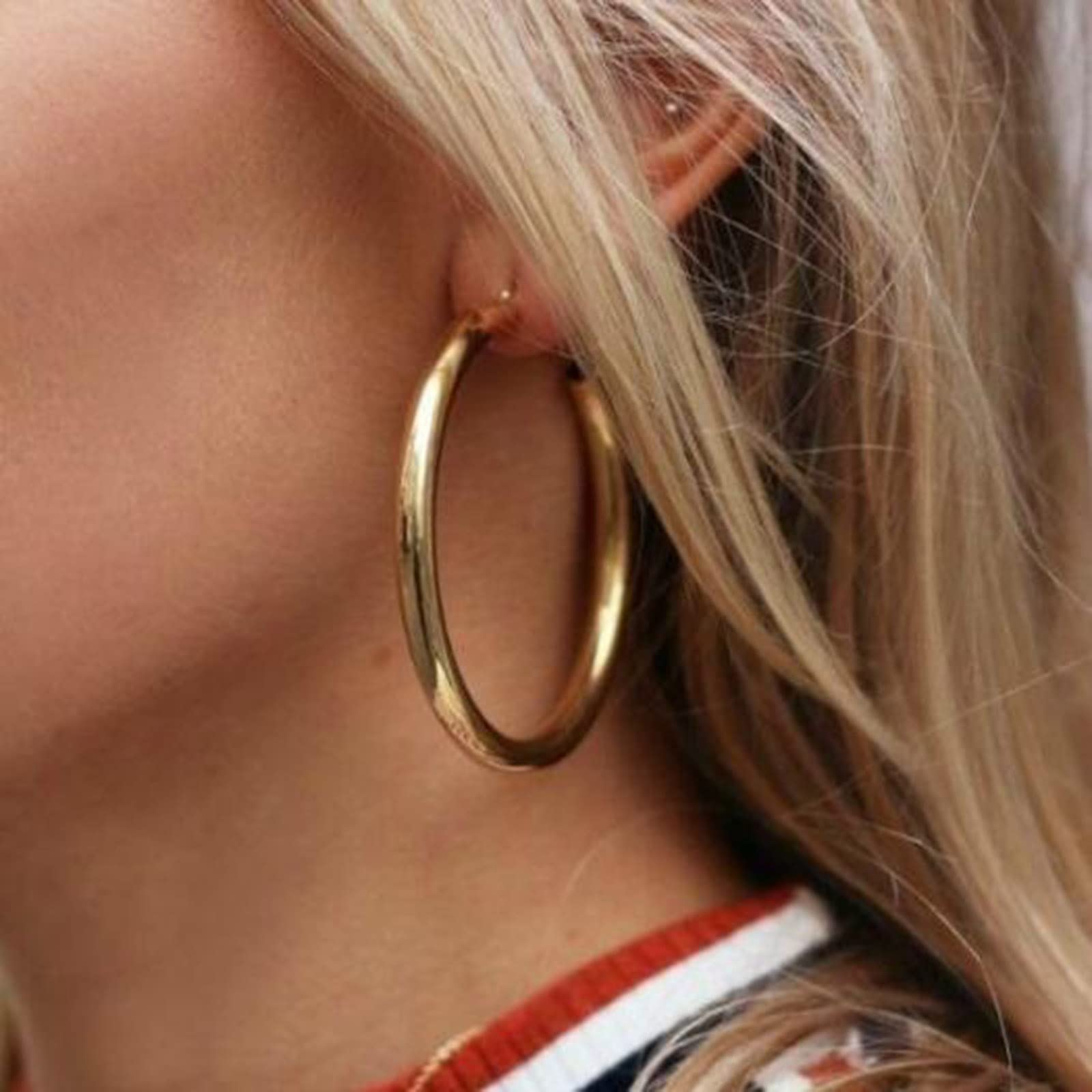 Orecchini A Cerchio Grandi Moda Punk Boho Chic - Intrecciati In Lega Dorata, Gioielli Vintage Per Donna - 2