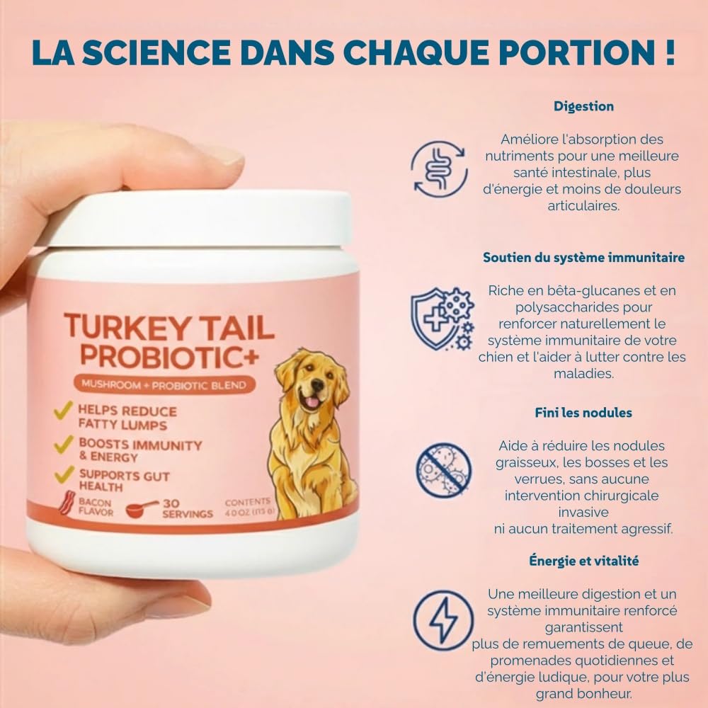 Orealift Complément Alimentaire pour Chiens Turkey Tail avec probiotiques, Soutien digestif et immunitaire, Formule élaborée par vétérinaires