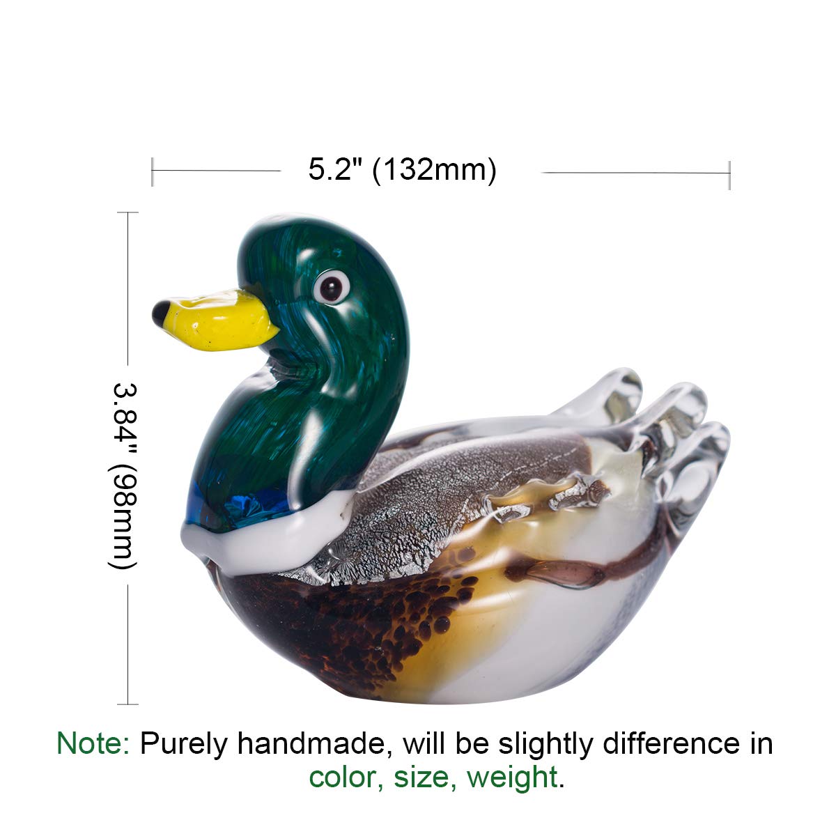 LONGWIN Handmade Art Glass Duck Sculpture Glass Hand Blown Duck