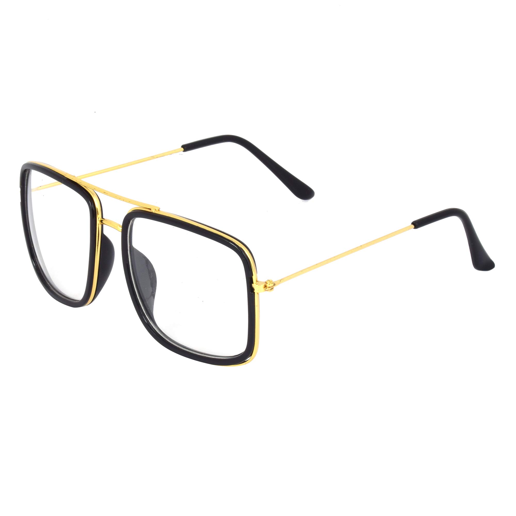 DervinMen Square Sunglasses Transparent Frame, Transparent Lens (Large) - Pack of 1