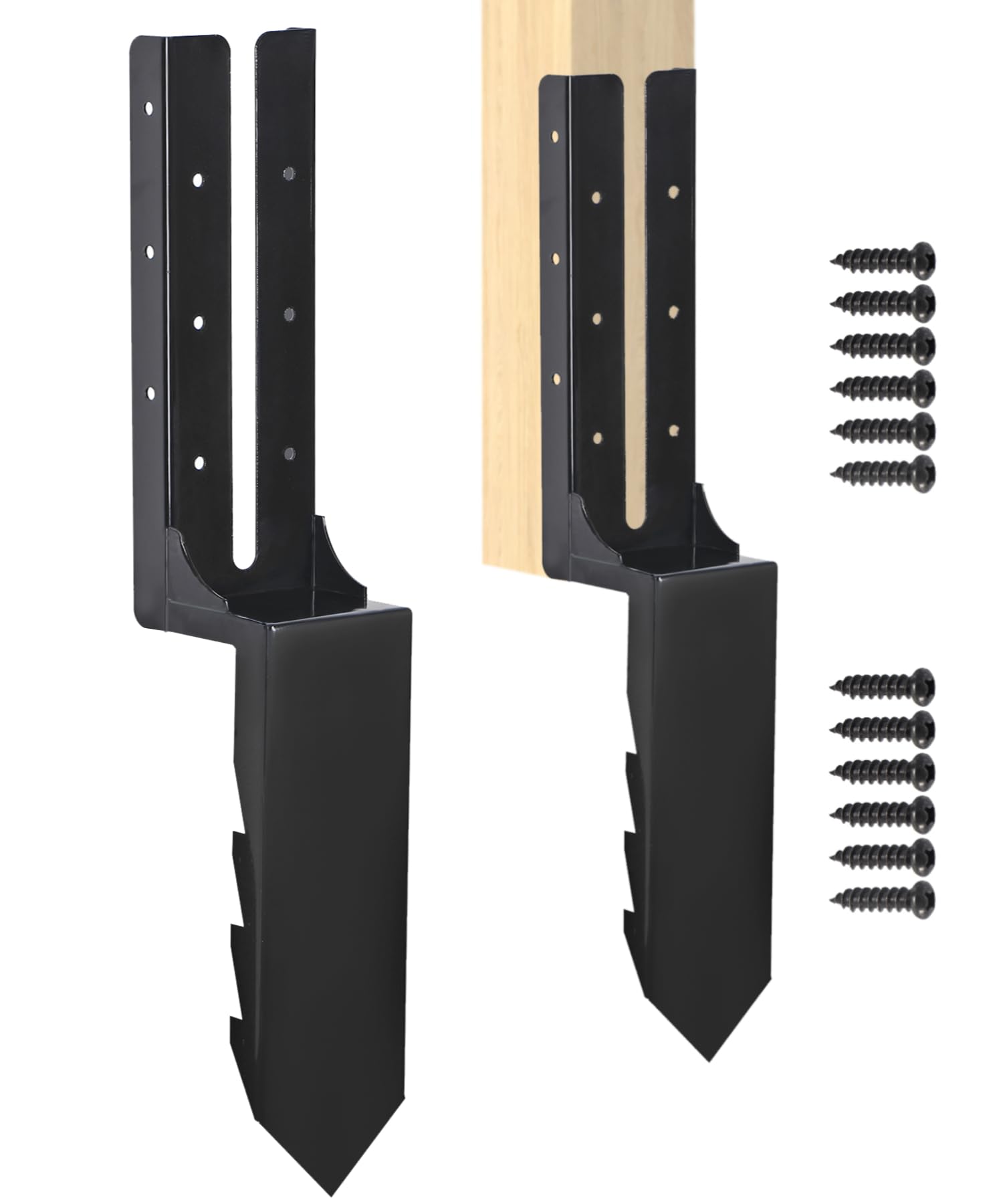 Toriexon Fence Repair Kit 2 Pcs, Heavy Duty Steel 4" x 4" Fence Post Repair Kit, Fence Post Spikes for Repairing Tilted or Broken Wood Fence Post