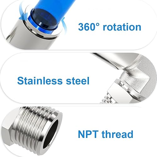 Miniatura 2 de Jienk 5 piezas neumáticas de acero inoxidable 304 codo macho de 14 pulgadas de tubo OD x 14 pulgadas NPT rosca empujar para conectar accesorios de