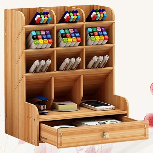 Miniatura 5 de NUOBESTY Caja de almacenamiento de madera para bolígrafos, organizador multidividido de gran capacidad para escritorio de oficina, elegante acabado