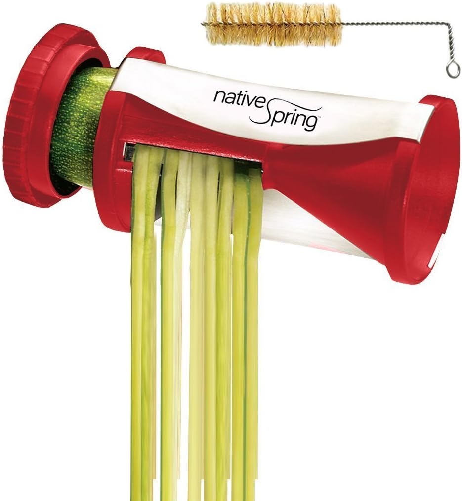 Native Spring Spiral Vegetable Slicer, Hand Held with Cleaning Brush, Zucchini & Carrot Veggie Pasta Maker