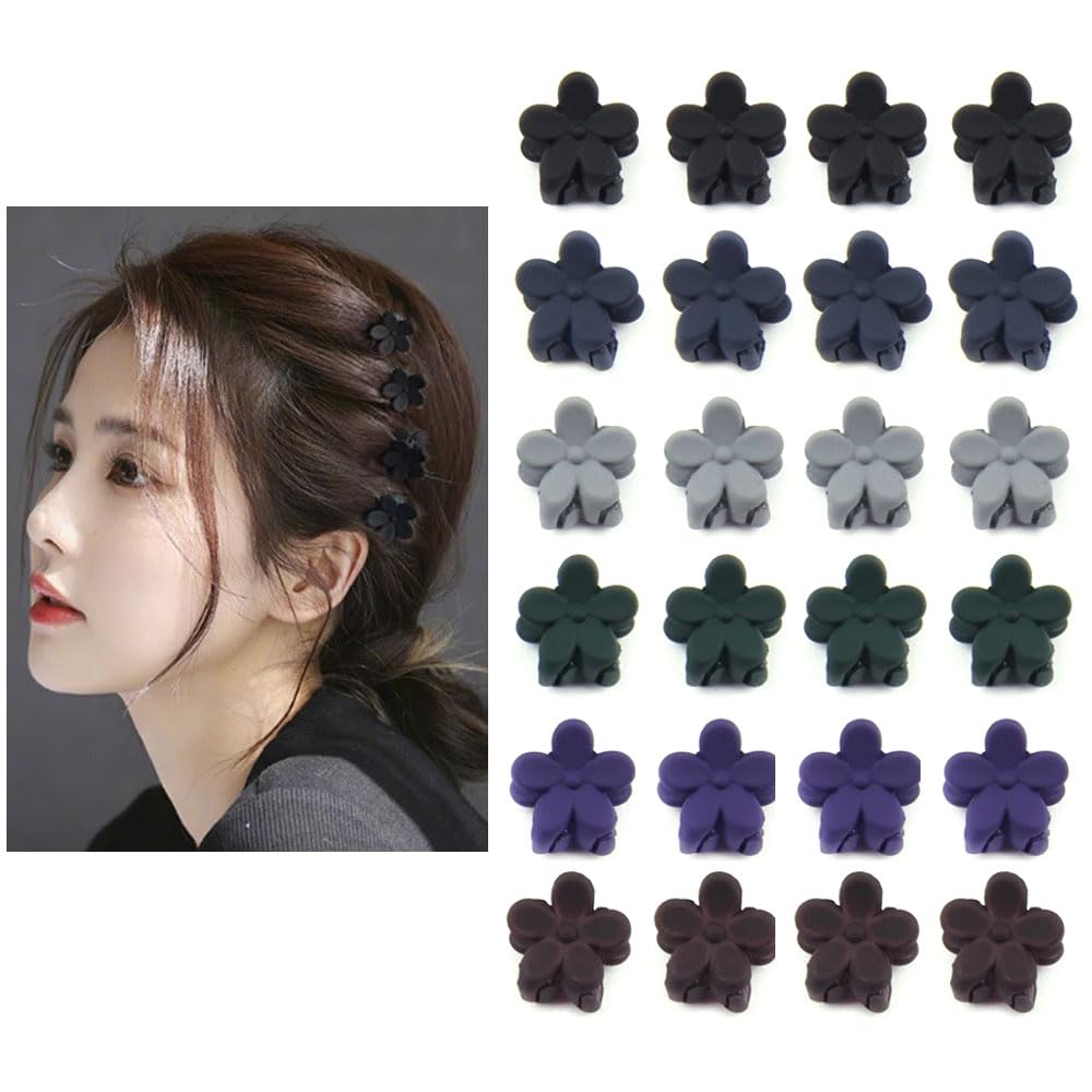 ミニ ヘアクリップ 花 24個入り 髪留め 前髪 かわいい バンスクリップ ヘアアクセサリー 小さいサイズ 前髪クリップ 女の子用 (6色A)
