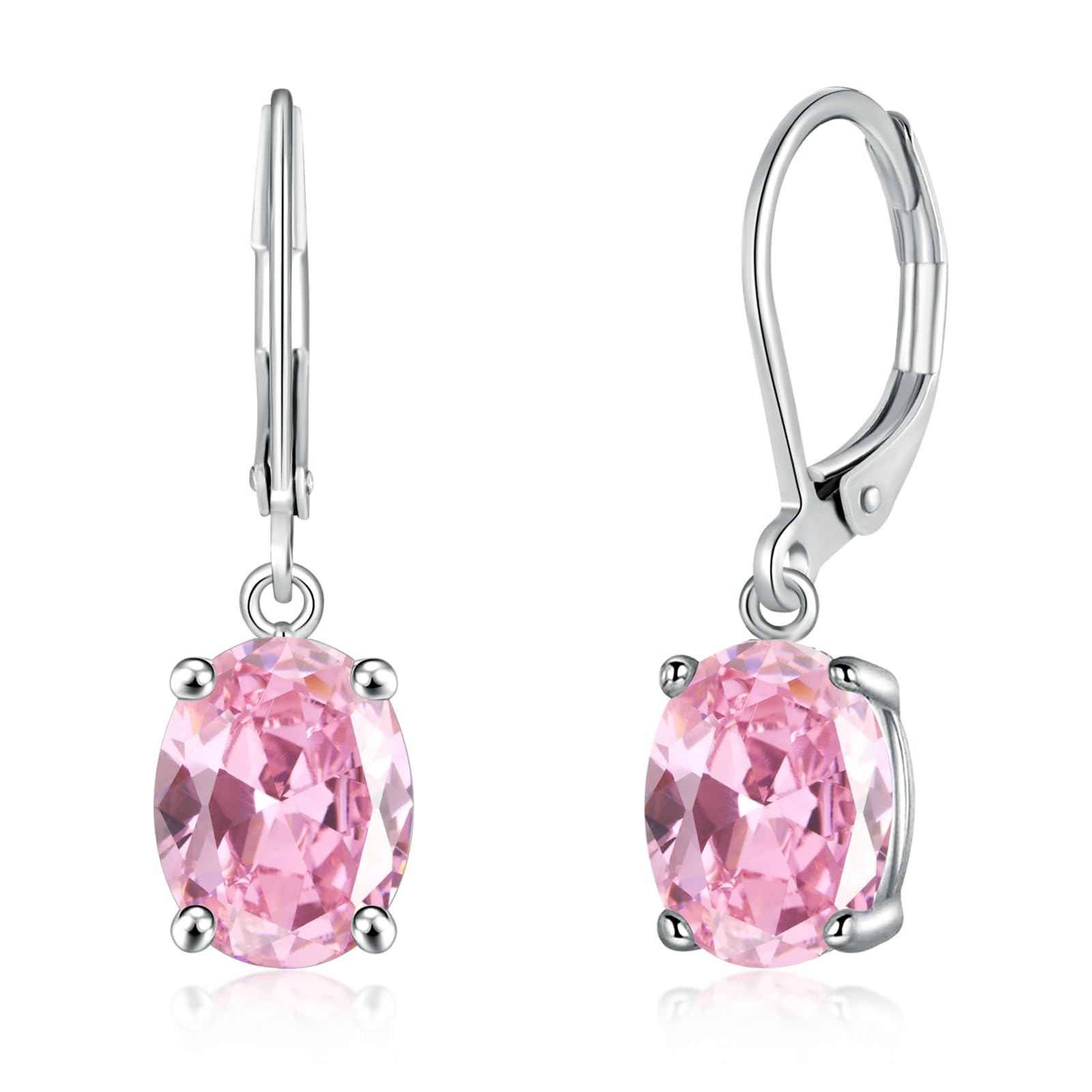 CiNily Cut-Oval Leverback Dangle Earrings for Women Hypoallergenic 14k White Gold Plated Cubic Zircon Hanging Lever Earrings Lightweight