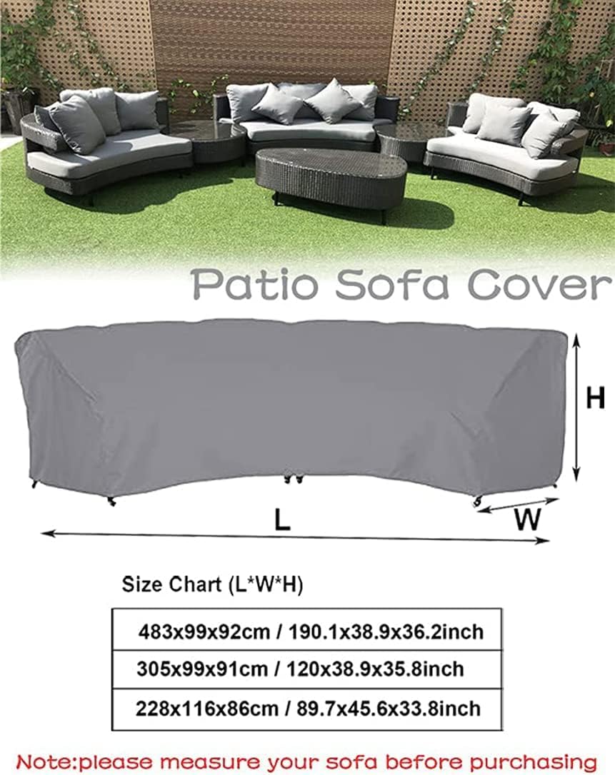 UCARE Curved Sofa Cover Outdoor Couch Sectional Protector Waterproof Half Moon Sofa Set Cover with Windproof Elastic Cord for Garden Lawn Indoor Grey (190.1x38.9x36.2in/483x99x92cm)