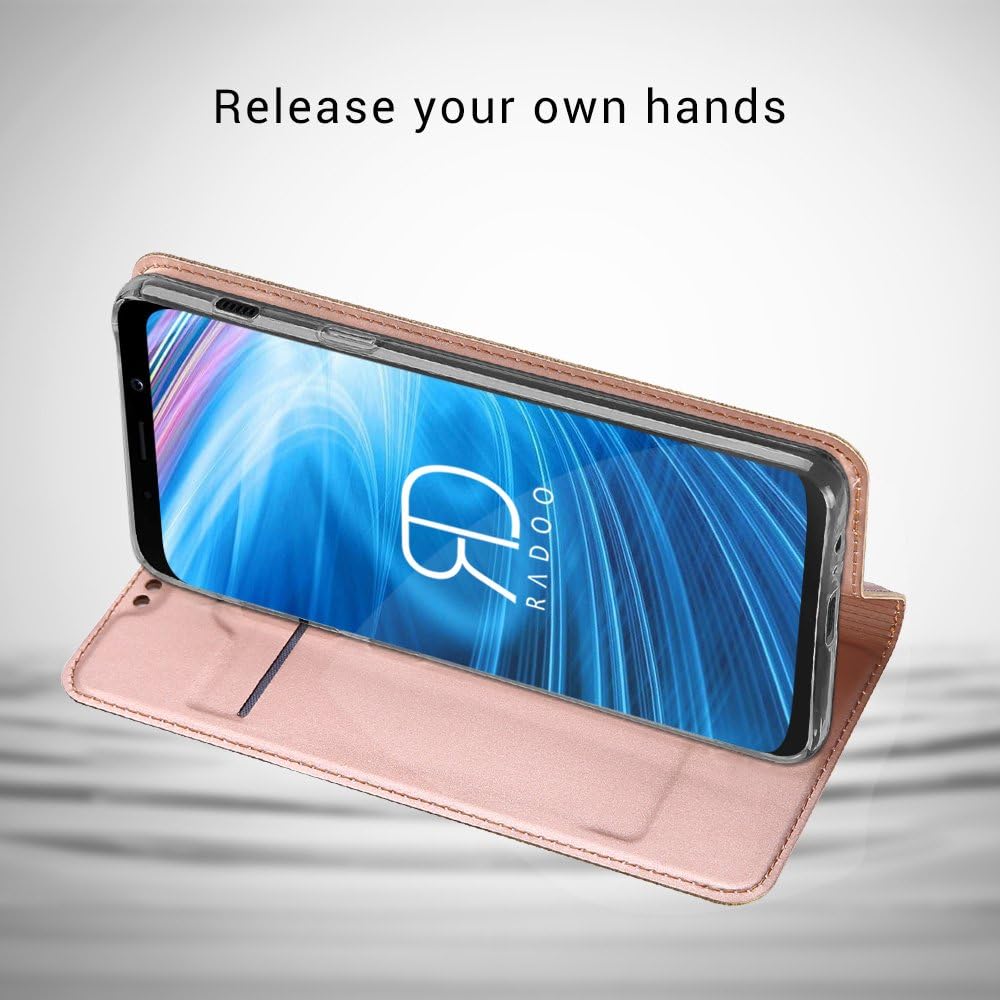 RADOO Galaxy S9 Case, Premium PU Leather Mobile Phone Case Wallet Style Magnetic Folio Flip Case Wallet Case Protective Case Cover for Samsung Galaxy S9 (Rose Gold)