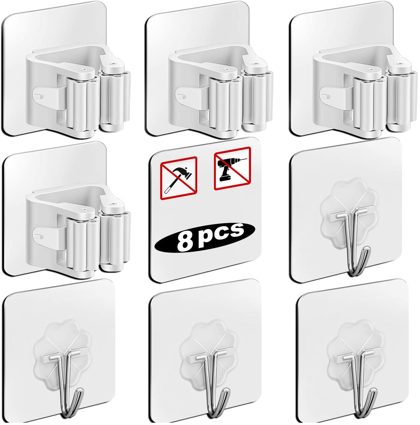 FASTIVEN Plastic 8Pcs Broom Holder Wall Mount, Self Adhesive No Drilling Anti-Slip Mop And Broom Holder Organizer Hanger Wall Mount For Home Garden Garage Storage Kitchen Bathroom,Multi (B09JWPT2HD) Amazon Price History, Amazon Price Tracker