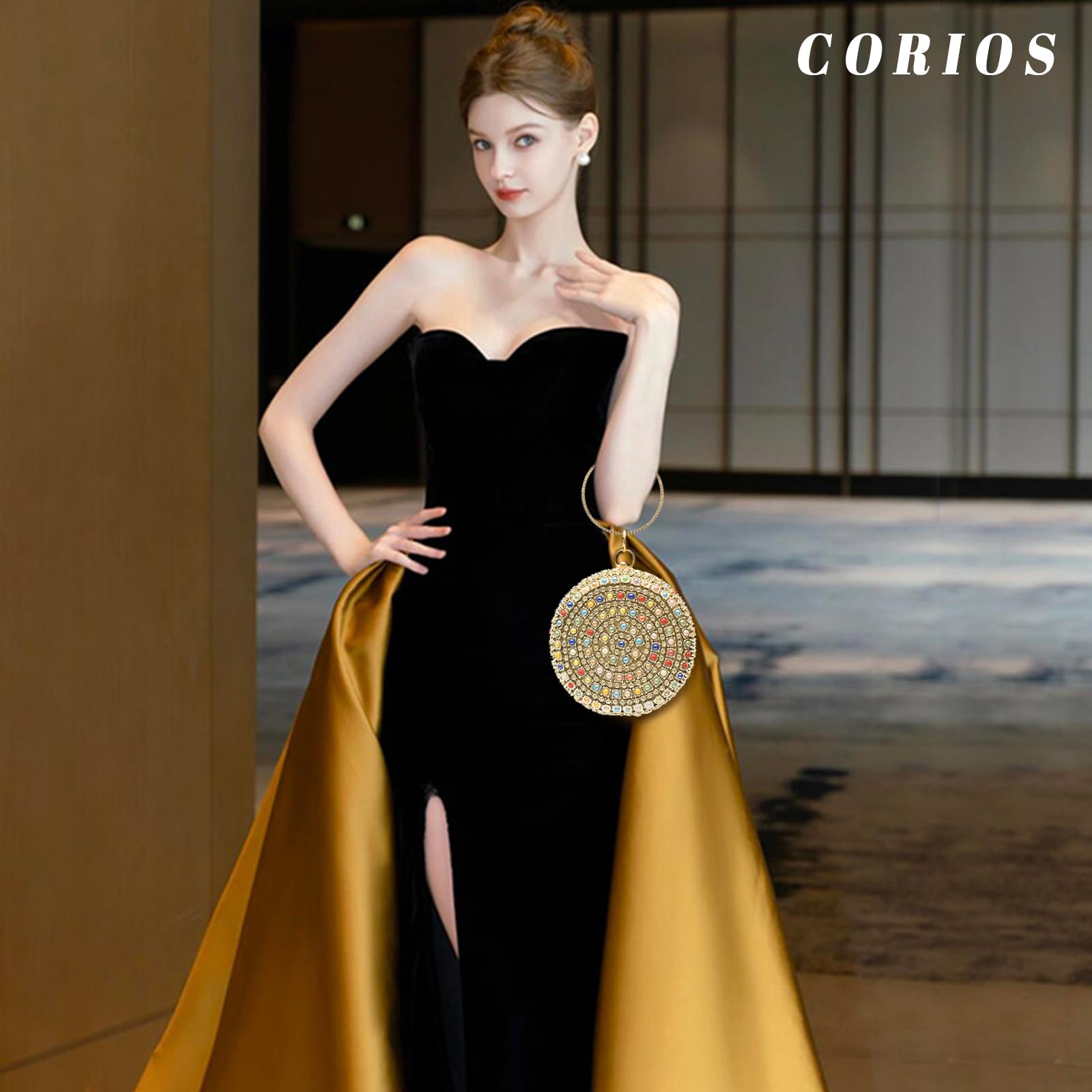 Bolso de Fiesta con Bola Redonda para Mujer Diamantes de Imitación Clutch Bolso de Boda Elegante Bolsa de Noche con Cuentas Bolso de Hombro Pequeña Formal Boda Banquete Bolsos Bandolera