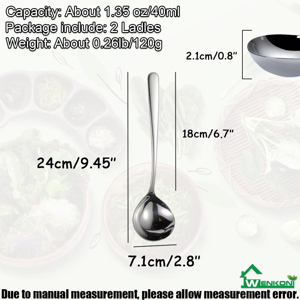 Wenkoni Gravy Ladle,Soup Ladle,9.5'' SUS 304 Stainless Steel Ladle for Serving,2pack Ladles.