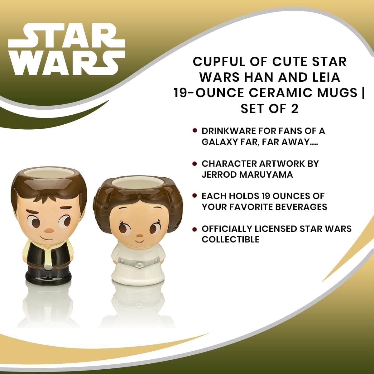 Cupful of Cute Star Wars Han Solo and Princess Leia 16-Ounce Ceramic Mugs, Set of 2 | Tumbler Cocktail Glasses For Home Barware Set | Coffee Cups For Espresso, Lattes | Romantic Gifts and Collectibles
